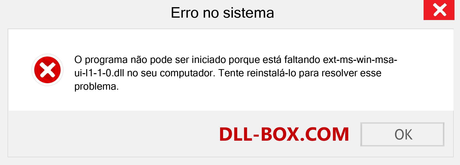 Arquivo ext-ms-win-msa-ui-l1-1-0.dll ausente ?. Download para Windows 7, 8, 10 - Correção de erro ausente ext-ms-win-msa-ui-l1-1-0 dll no Windows, fotos, imagens